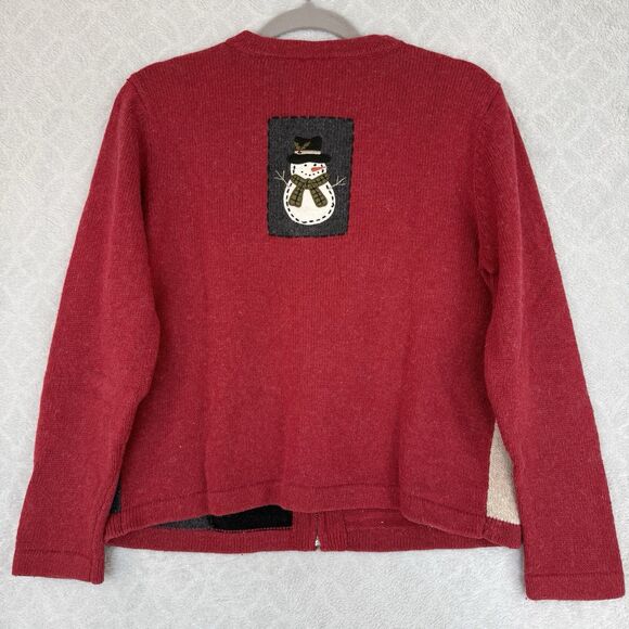 Vtg Ugly Christmas Sweater Large Petite Cardigan Snowman Holiday Winter Grandma - Picture 5 of 11